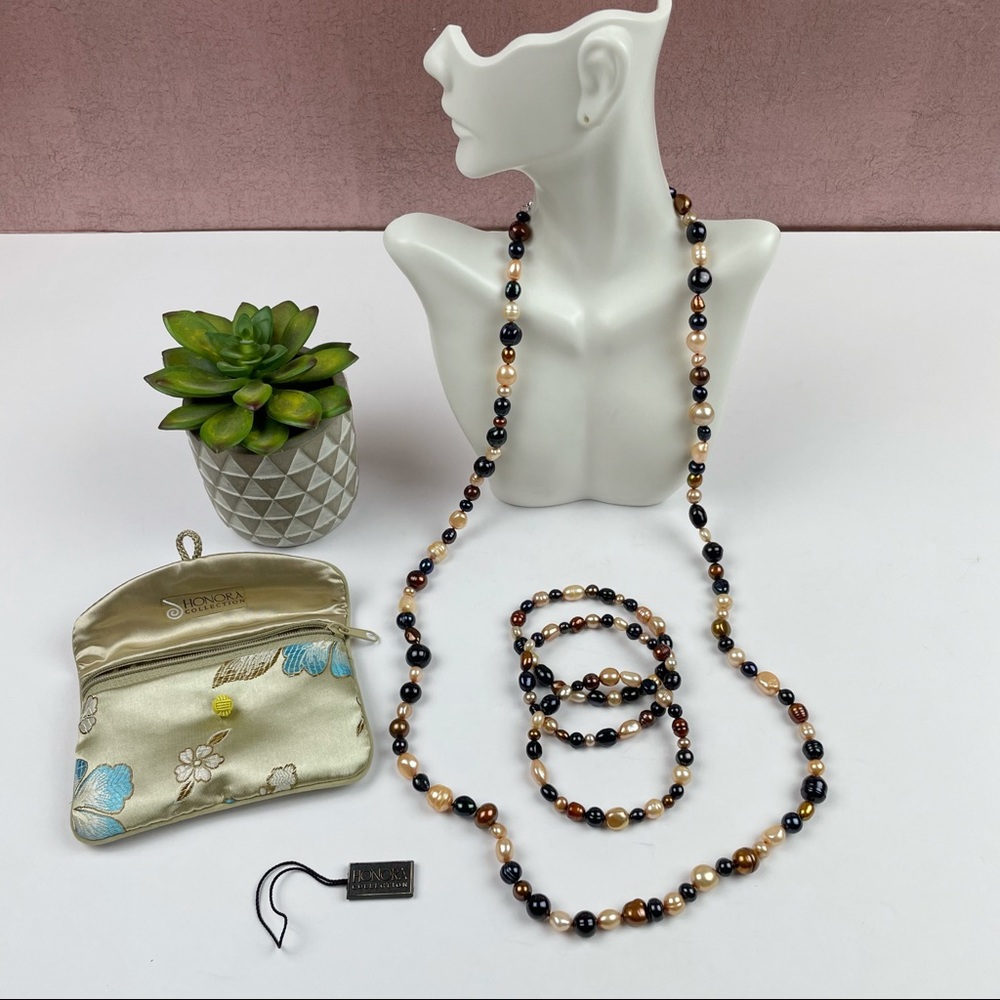 Honora Collection Black Yellow Pearls Necklace Bracelet Jewelry Women Set